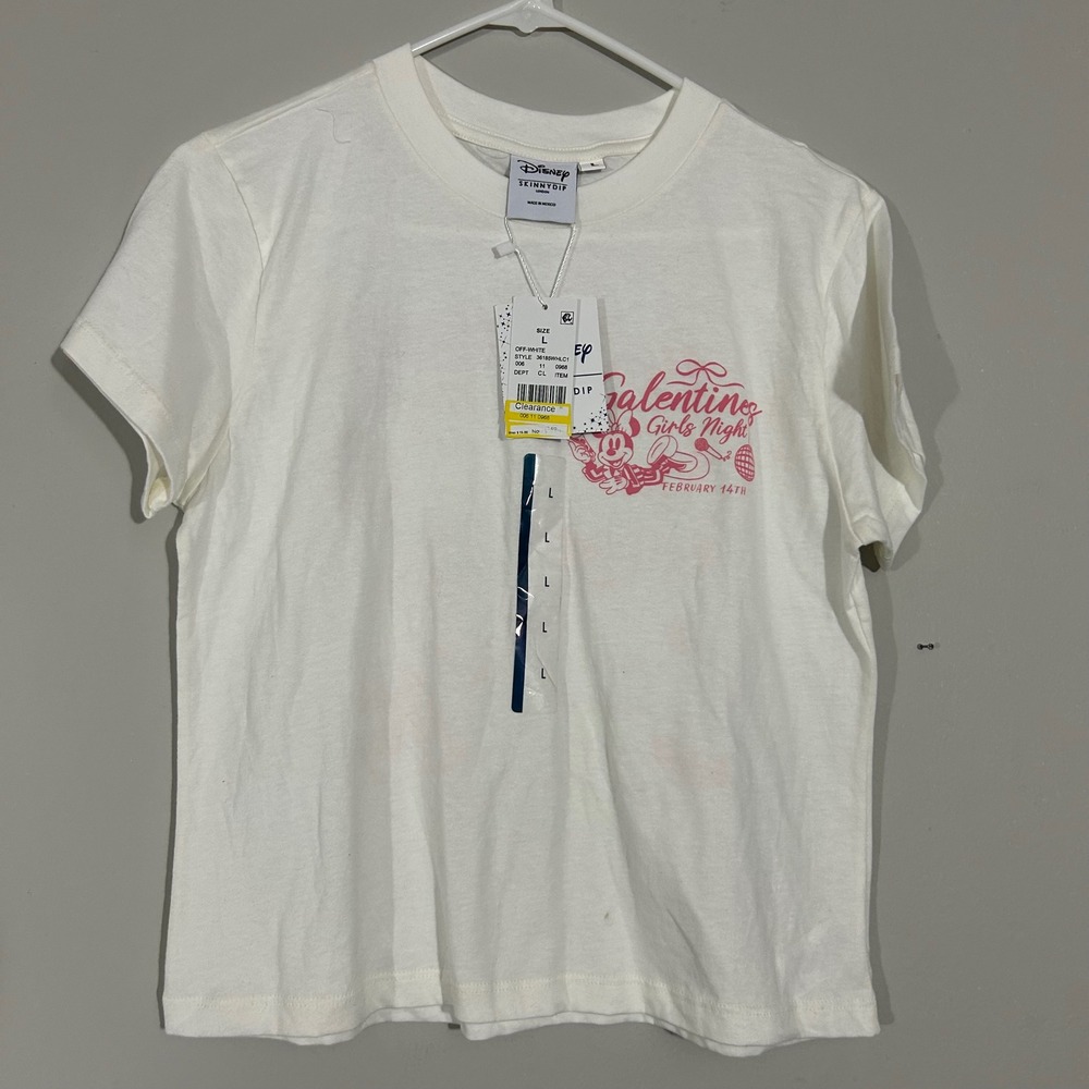 Disney Skinnydip T-Shirt Kids L Off-White NEW Galentines Minnie Mouse 36185WHLC1
